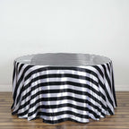 Satin 120" Round Tablecloth Black/White - Stripe Design with Seamless Silky Smooth Finish Table Cover