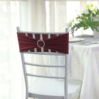 5 Pack Stretch Spandex Chair Sashes Burgundy - Reusable Chair Bands with Silver Diamond Ring Slide Buckle 5"x14"