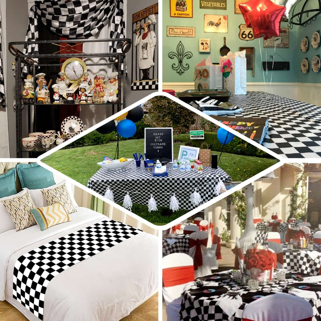 54"x10 Yards Black White Checkered Satin Fabric Bolt, DIY Craft Fabric Roll