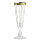 12-Pack Plastic Champagne Flutes Clear with Gold Rim - Stylish Disposable Cocktail Glasses for Parties 5oz 6"