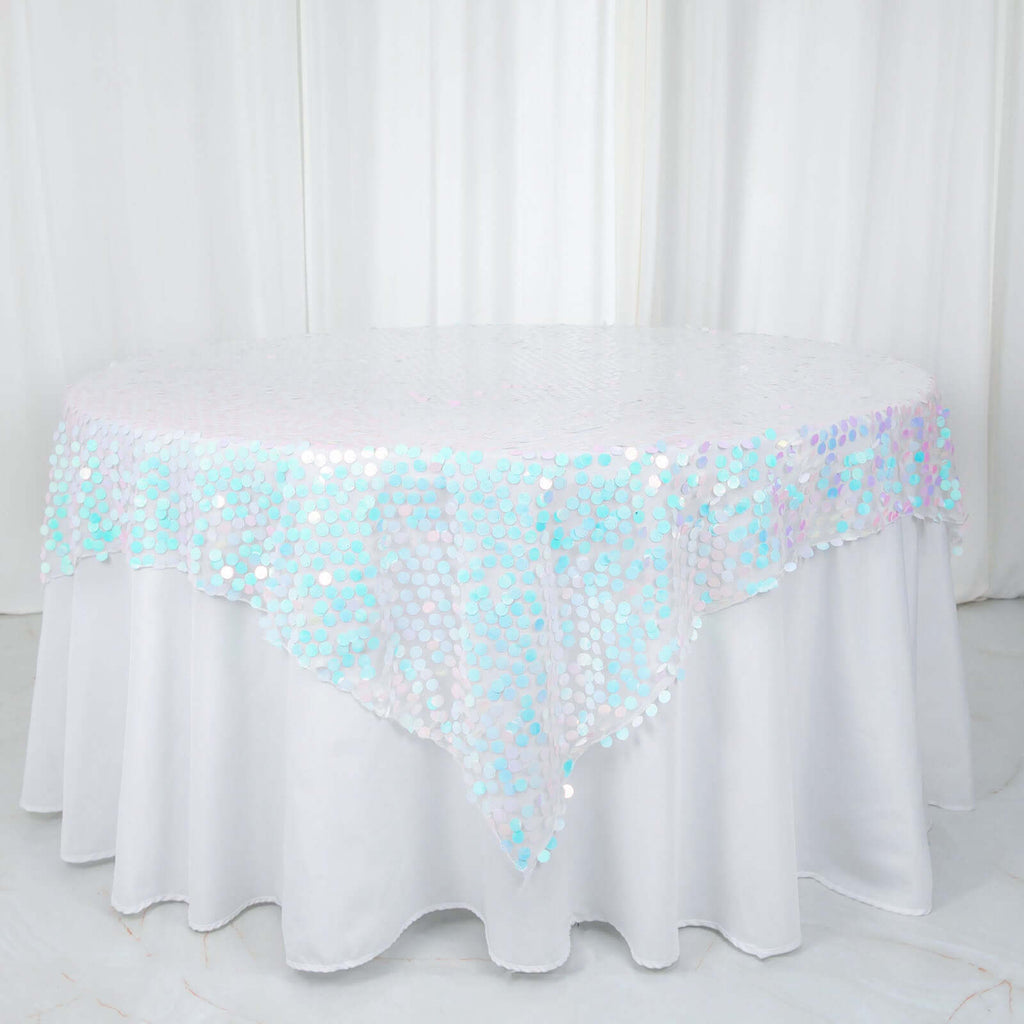 Sequin 72"x72" Table Overlay Square Tablecloth Iridescent Blue - Big Payette Table Cover