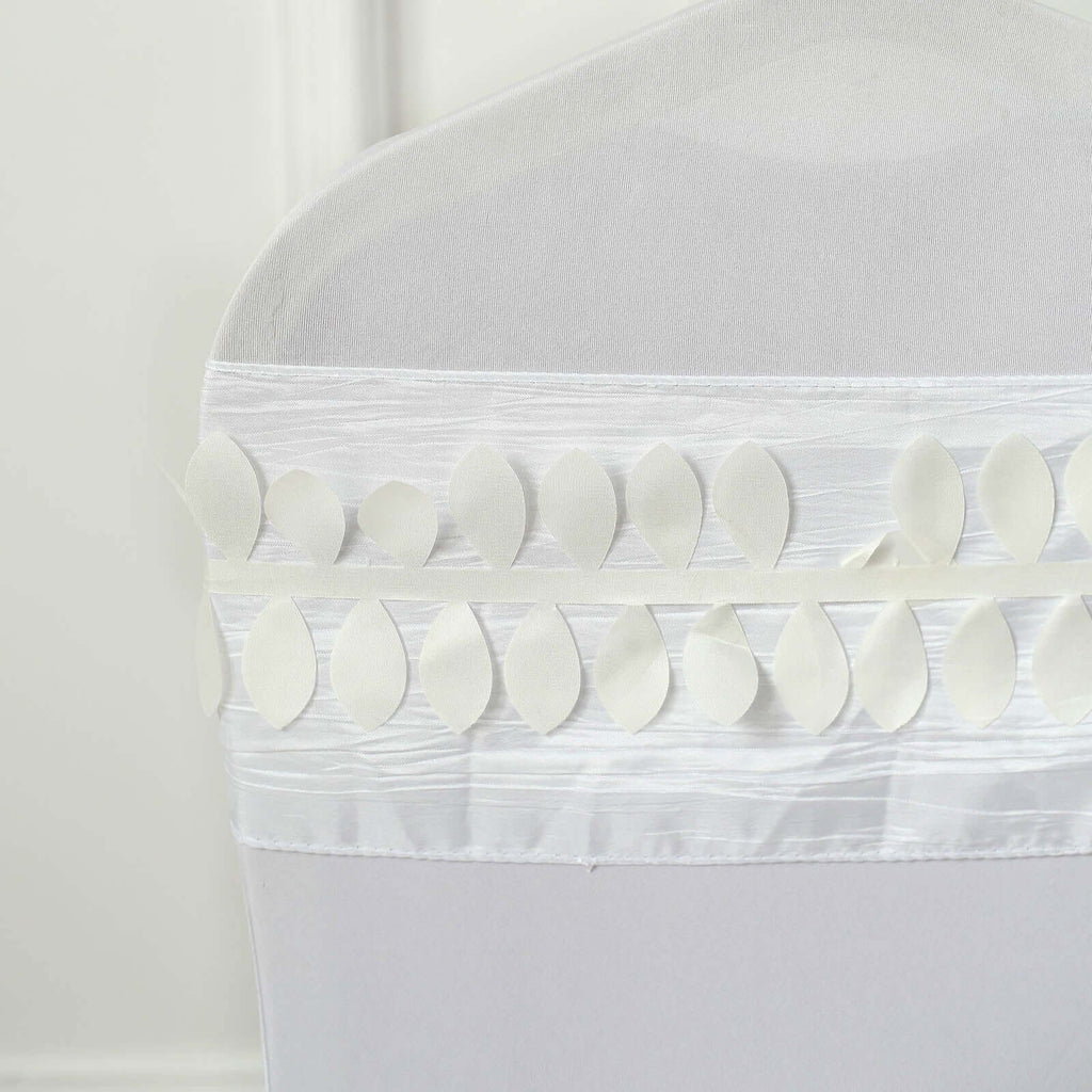 Taffeta Ribbon Sash with 4" Leaf Petal Design Ivory 50ft - Sophisticated Artificial Fabric Garland