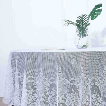 Lace 108" Round Tablecloth White - Premium Design for Formal Table Settings