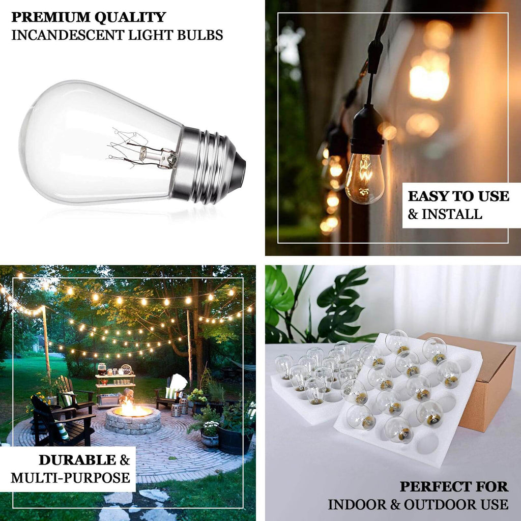 24 Pack 11W Incandescent Warm White S14 Outdoor String Light Bulbs + 1 Extra Replacement Bulb FREE