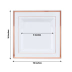 10-Pack Plastic Dinner Plates White Square with Rose Gold Trim - Lightweight Disposable Plates for Events 10"