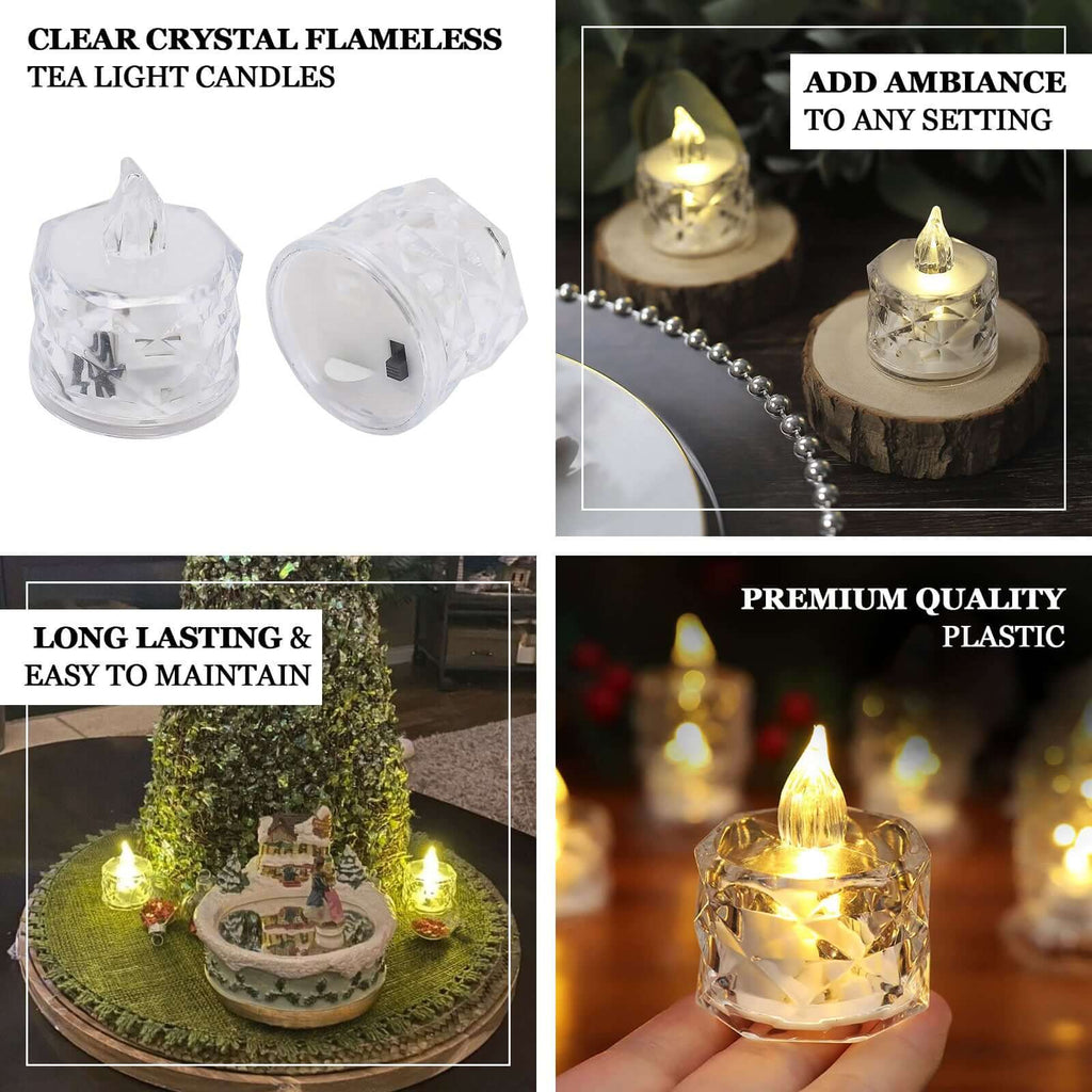 12-Pack LED Flameless Lighting Diamond Style Warm White - Battery Operated Tealight Candles 2"