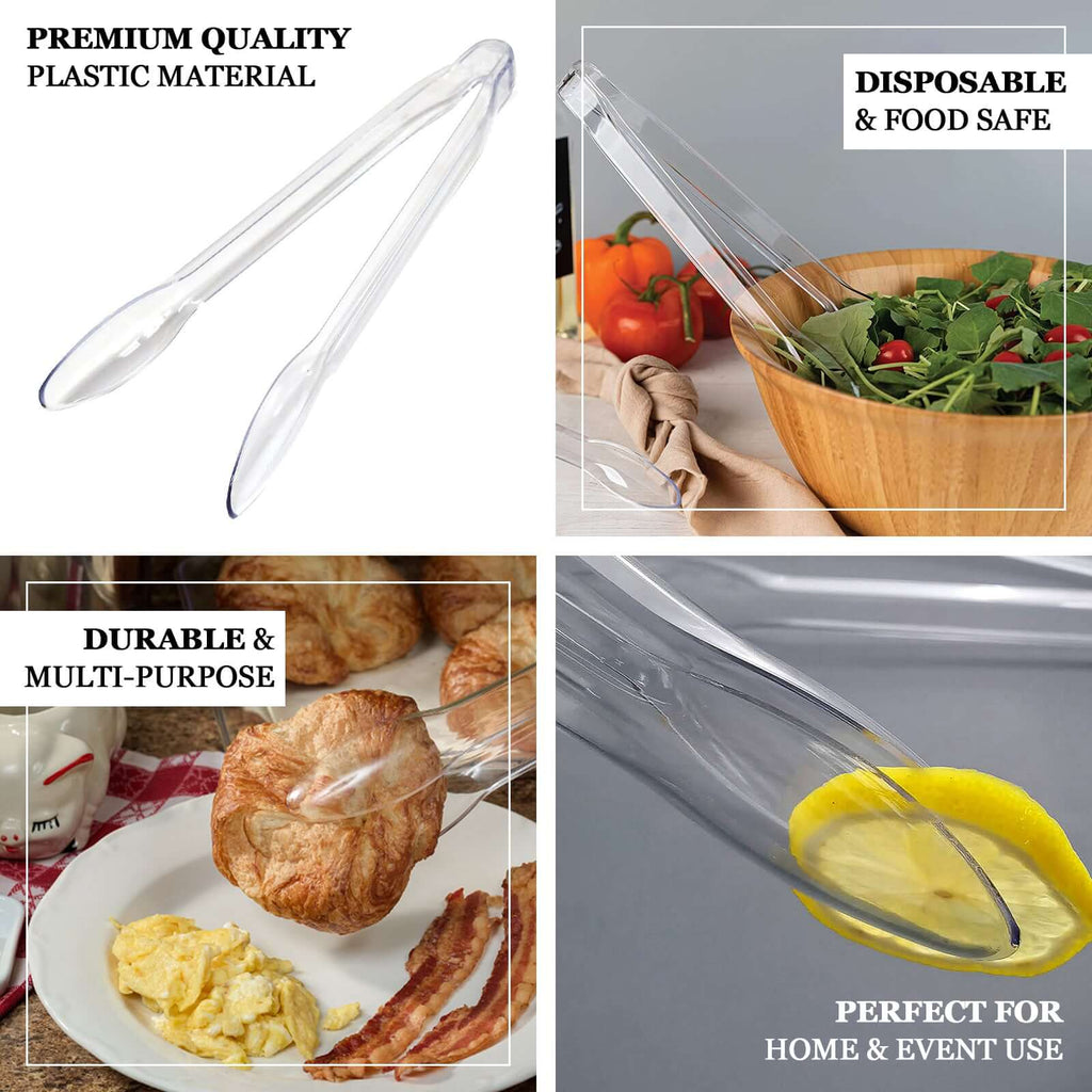 3-Pack Plastic Serving Tongs Clear - Durable Disposable Food Service Tongs for Salad Bars Dessert Tables Buffets 12"