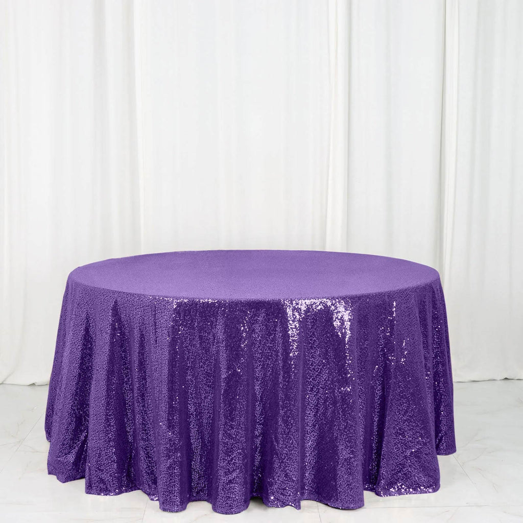 Sequin 120" Round Tablecloth Purple - Seamless Glittering Table Cover