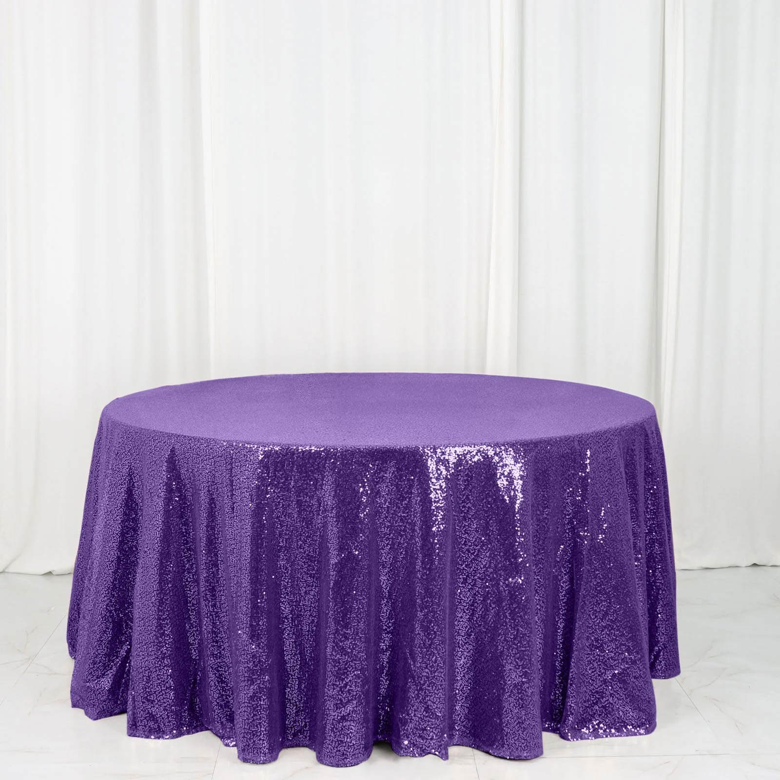 Sequin 120" Round Tablecloth Purple - Seamless Glittering Table Cover
