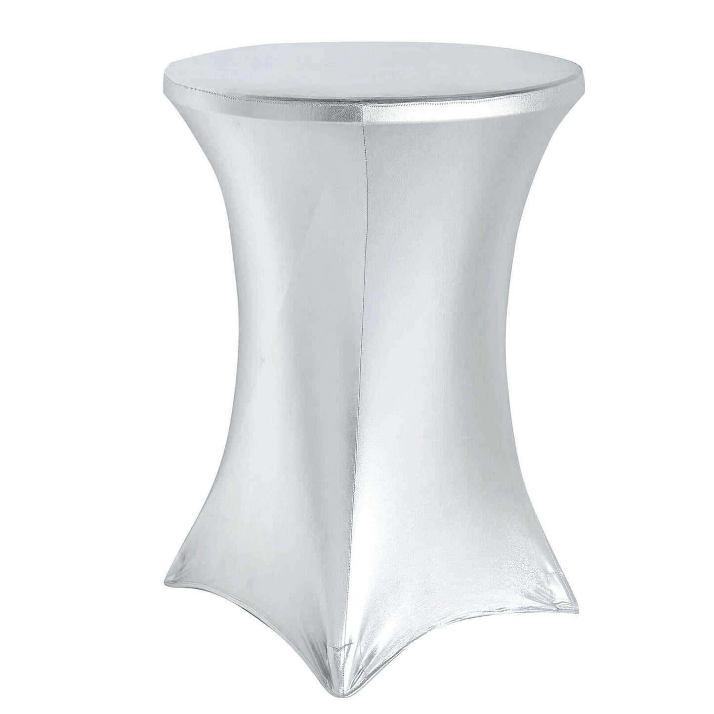Metallic Spandex 30" Fitted Round Cocktail Table Cover Silver Highboy Tablecloth - Stretch Fit & Water-Resistant