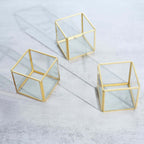 3-Pack Glass Tealight Votive Candle Holders Square Cube Design Clear with Gold Metal Frame - Stackable 3"