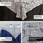 Lace 54"x54" Table Overlay Square Tablecloth White - Stylish Victorian Design Event Decor
