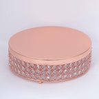 Metal Cake Stand Pedestal Crystal Beaded Design Rose Gold - Cupcake Display and Dessert Riser 14"