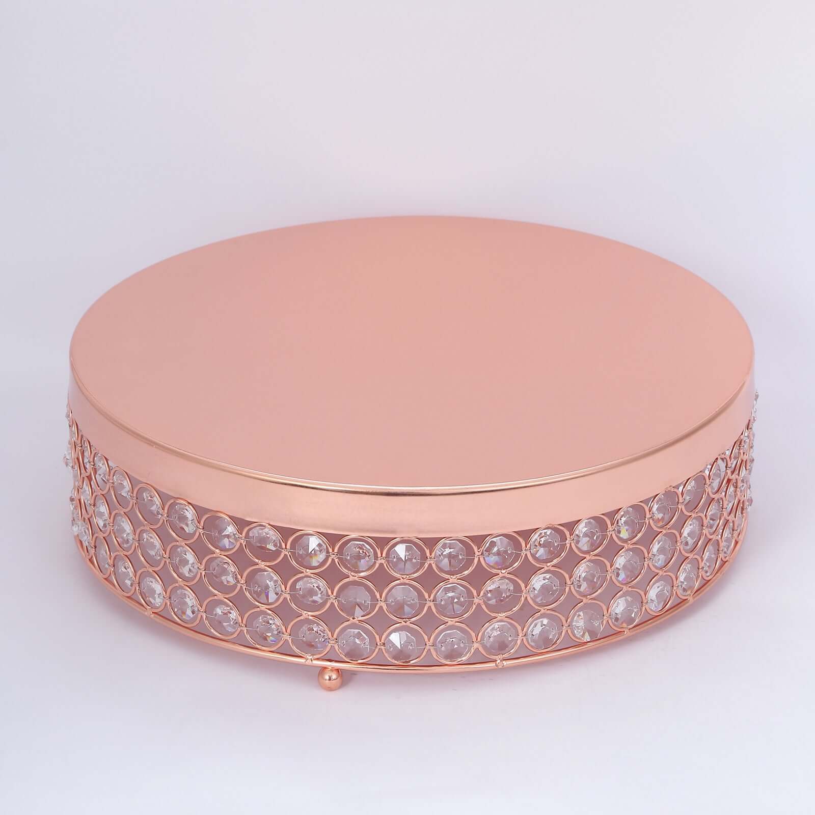 Metal Cake Stand Pedestal Crystal Beaded Design Rose Gold - Cupcake Display and Dessert Riser 14"