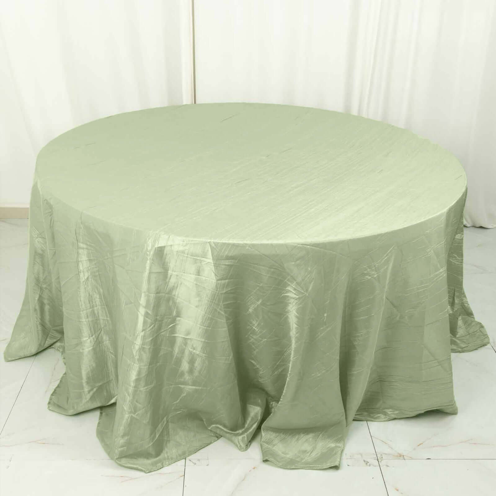 Taffeta 132" Round Tablecloth Sage Green - Seamless Accordion Crinkle Table Cover