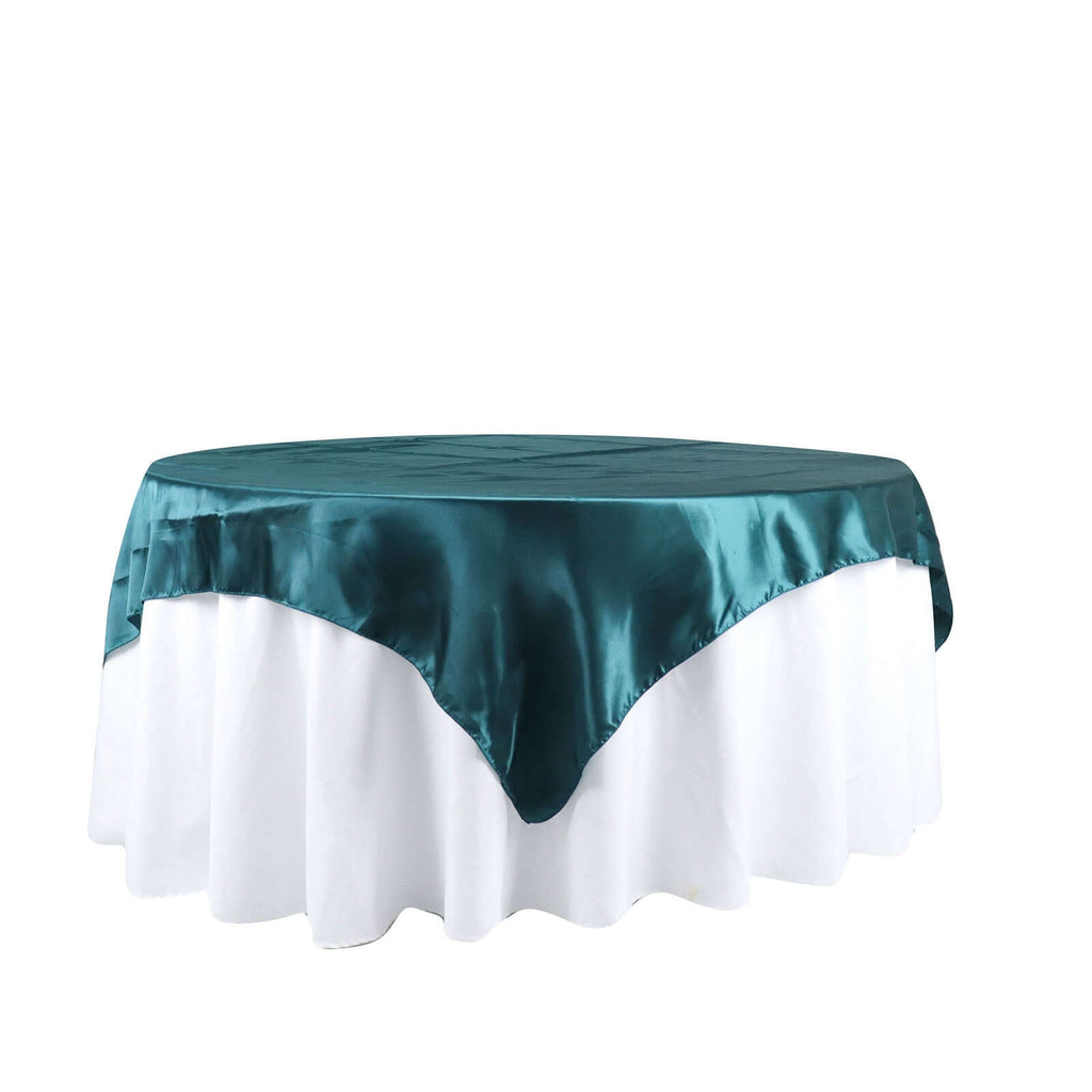 Satin 72"x72" Table Overlay Square Tablecloth Peacock Teal - Smooth Finish Table Cover