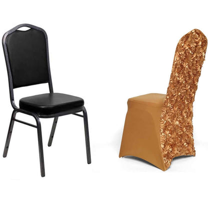 Satin Rosette Chair Cover for Banquet Chairs Gold - Stylish Stretch Fitted Slip-On Design for Sophisticated Gatherings