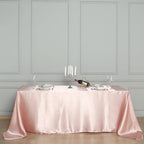 Satin Rectangular 90"x132" Tablecloth Dusty Rose - Seamless Table Cover