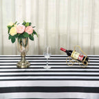 Satin 90"x156" Rectangle Tablecloth Black/White - Stripe Design with Seamless Finish Table Cover