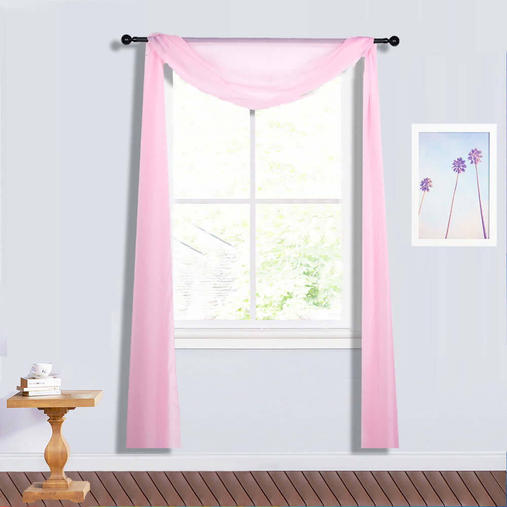 18ft Pink Sheer Organza Wedding Arch Drapery Fabric, Window Scarf Valance