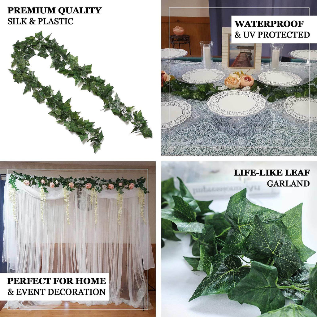 8ft Dark Green UV Protected Artificial Silk Ivy Leaf Garland Vine, Outdoor Indoor