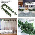 8ft Dark Green UV Protected Artificial Silk Ivy Leaf Garland Vine, Outdoor Indoor