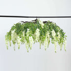 55" Cream Artificial Silk Hanging Wisteria Vine Flower Chandelier, Round Draping Garland Canopy With Interchangeable Branches