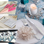 24-Pack Plastic Silverware Set with Hammered Design Silver - Heavy Duty Disposable Utensils 7"