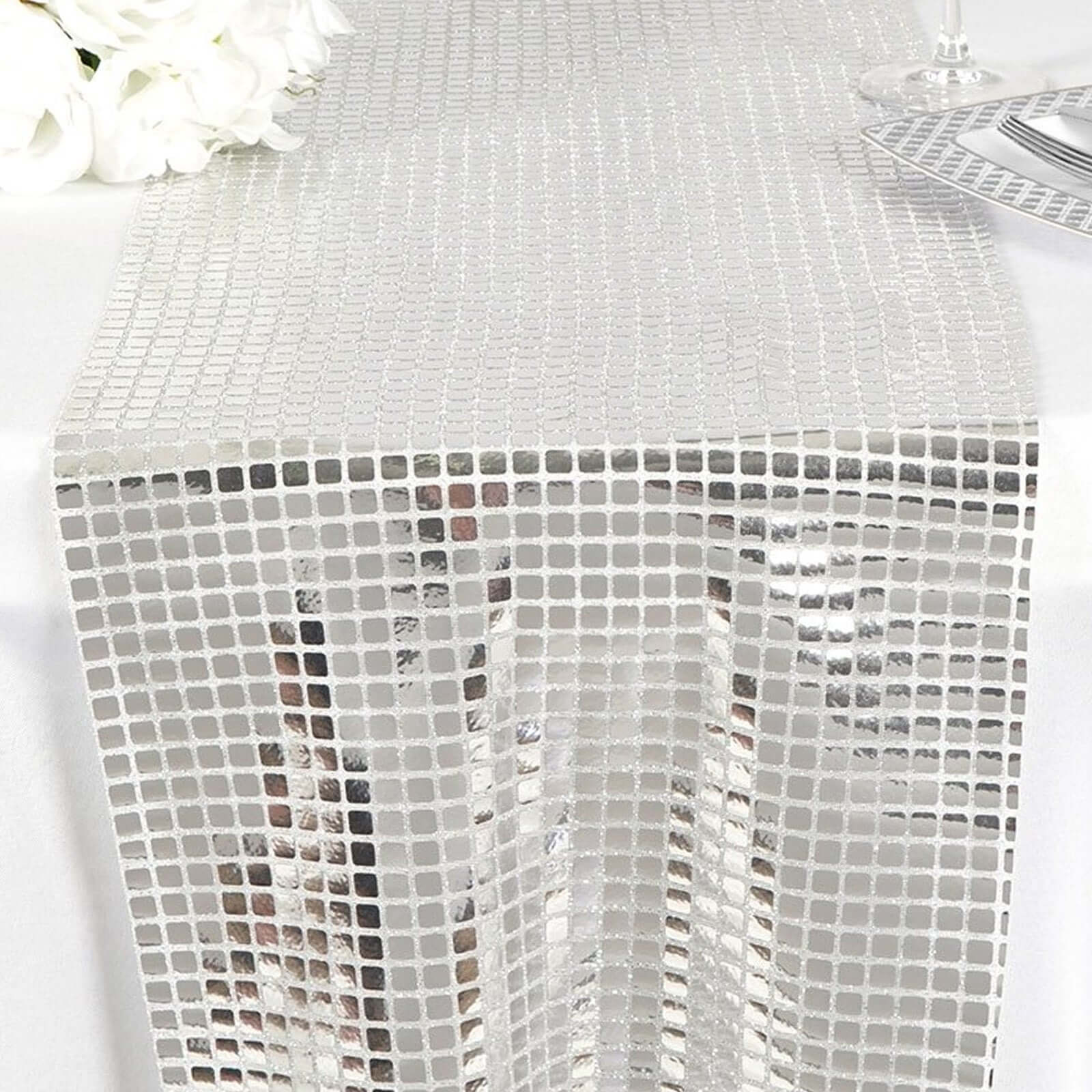Mirror Foil 12"x108" Table Runner Silver - Shiny Metallic Party Table Decor