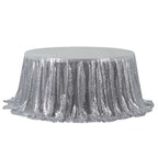 Sequin 132" Round Tablecloth Silver - Seamless Dazzling Table Cover