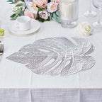 6-Pack Dining Table Mats Monstera Leaf Design Silver - Vinyl Non-Slip Surface for Tropical Themes 18"