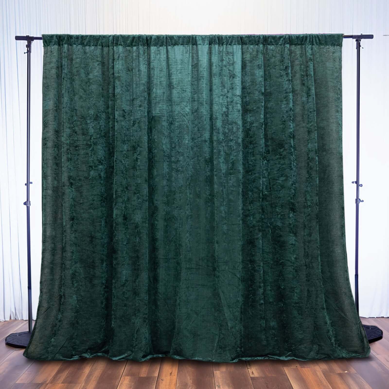 Hunter Emerald Green Crushed Velvet Backdrop Curtain â€“ 8ft x 8ft Event Drape with Rod Pocket, Privacy Panel for Photo Booths & Events