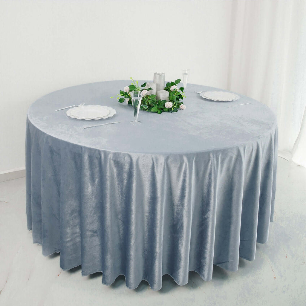 Premium Velvet 120" Round Tablecloth Dusty Blue - Reusable Soft & Seamless Table Cover