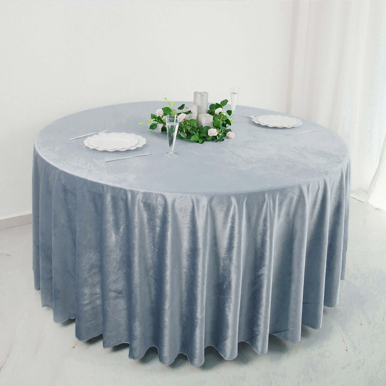 Premium Velvet 120" Round Tablecloth Dusty Blue - Reusable Soft & Seamless Table Cover
