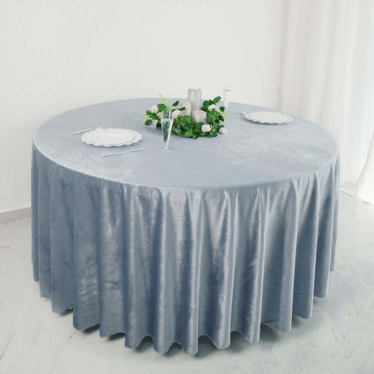 Premium Velvet 120" Round Tablecloth Dusty Blue - Reusable Soft & Seamless Table Cover