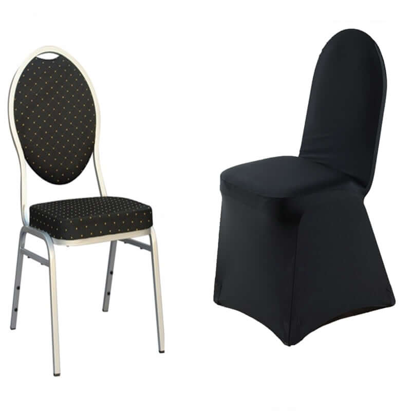 Premium Spandex Chair Cover with Foot Pockets for Banquet Chairs Black - Stretch 220GSM Fitted Slipcover - Bell Racket Store