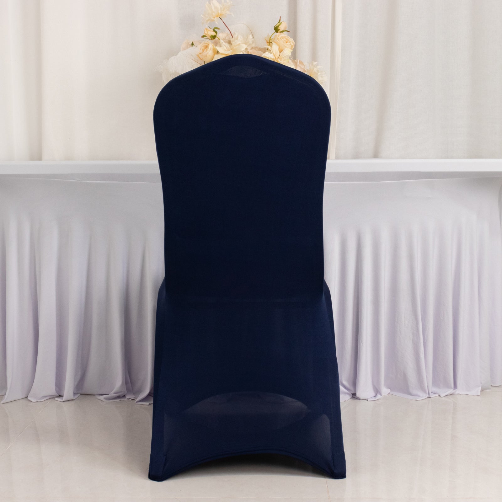 Premium Spandex Chair Cover with Foot Pockets for Banquet Chairs Navy Blue - Stretch 220GSM Fitted Slipcover - Bell Racket Store