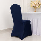 Premium Spandex Chair Cover with Foot Pockets for Banquet Chairs Navy Blue - Stretch 220GSM Fitted Slipcover - Bell Racket Store