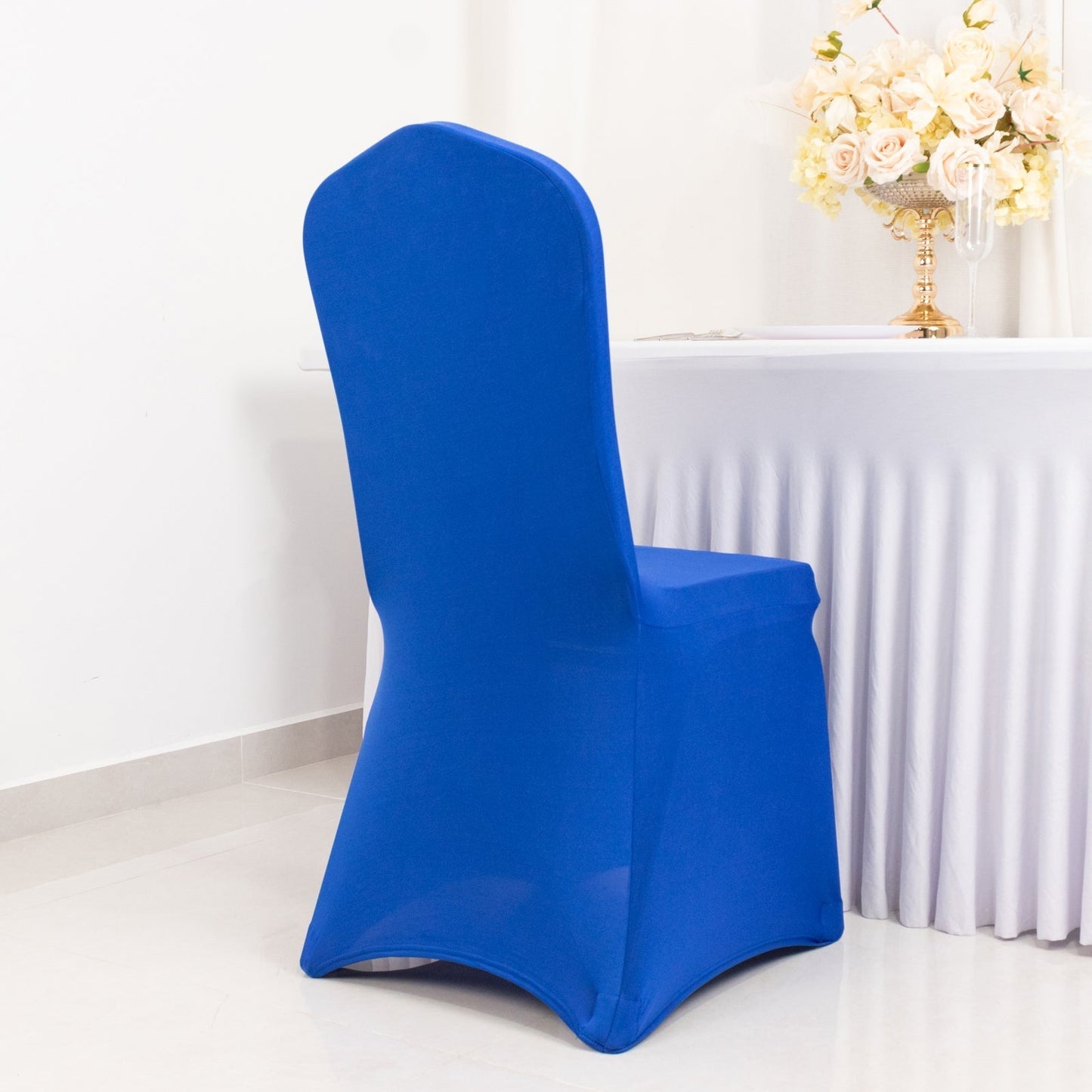Premium Spandex Chair Cover with Foot Pockets for Banquet Chairs Royal Blue - Stretch 220GSM Fitted Slipcover - Bell Racket Store