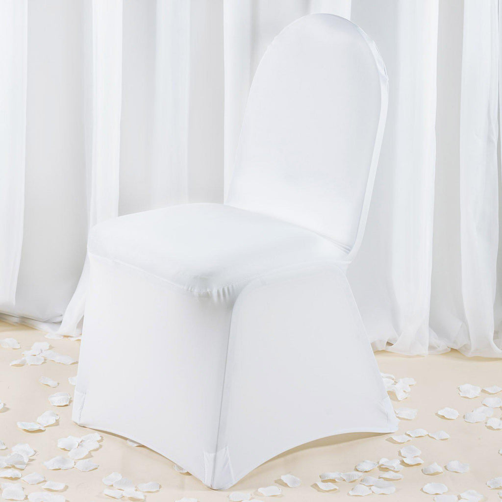 Premium Spandex Chair Cover with Foot Pockets for Banquet Chairs White - Stylish Stretch 220GSM Fitted Slipcover for Weddings - Bell Racket Store