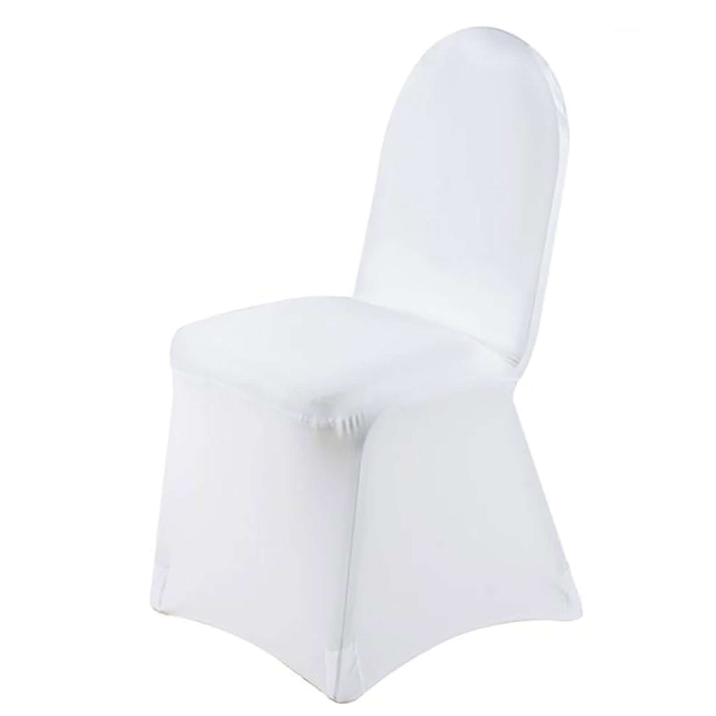 Premium Spandex Chair Cover with Foot Pockets for Banquet Chairs White - Stylish Stretch 220GSM Fitted Slipcover for Weddings - Bell Racket Store