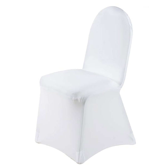 Premium Spandex Chair Cover with Foot Pockets for Banquet Chairs White - Stylish Stretch 220GSM Fitted Slipcover for Weddings - Bell Racket Store