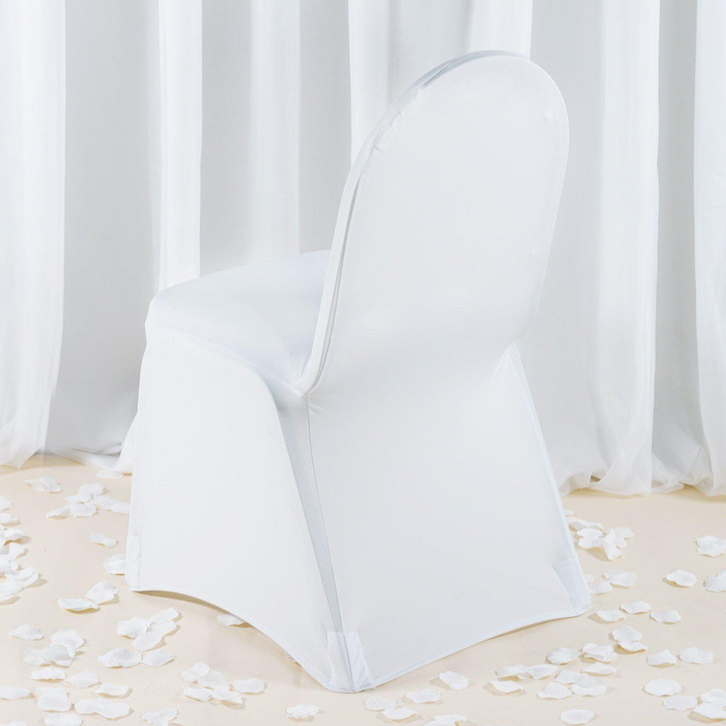 Premium Spandex Chair Cover with Foot Pockets for Banquet Chairs White - Stylish Stretch 220GSM Fitted Slipcover for Weddings - Bell Racket Store
