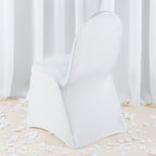 Premium Spandex Chair Cover with Foot Pockets for Banquet Chairs White - Stylish Stretch 220GSM Fitted Slipcover for Weddings - Bell Racket Store
