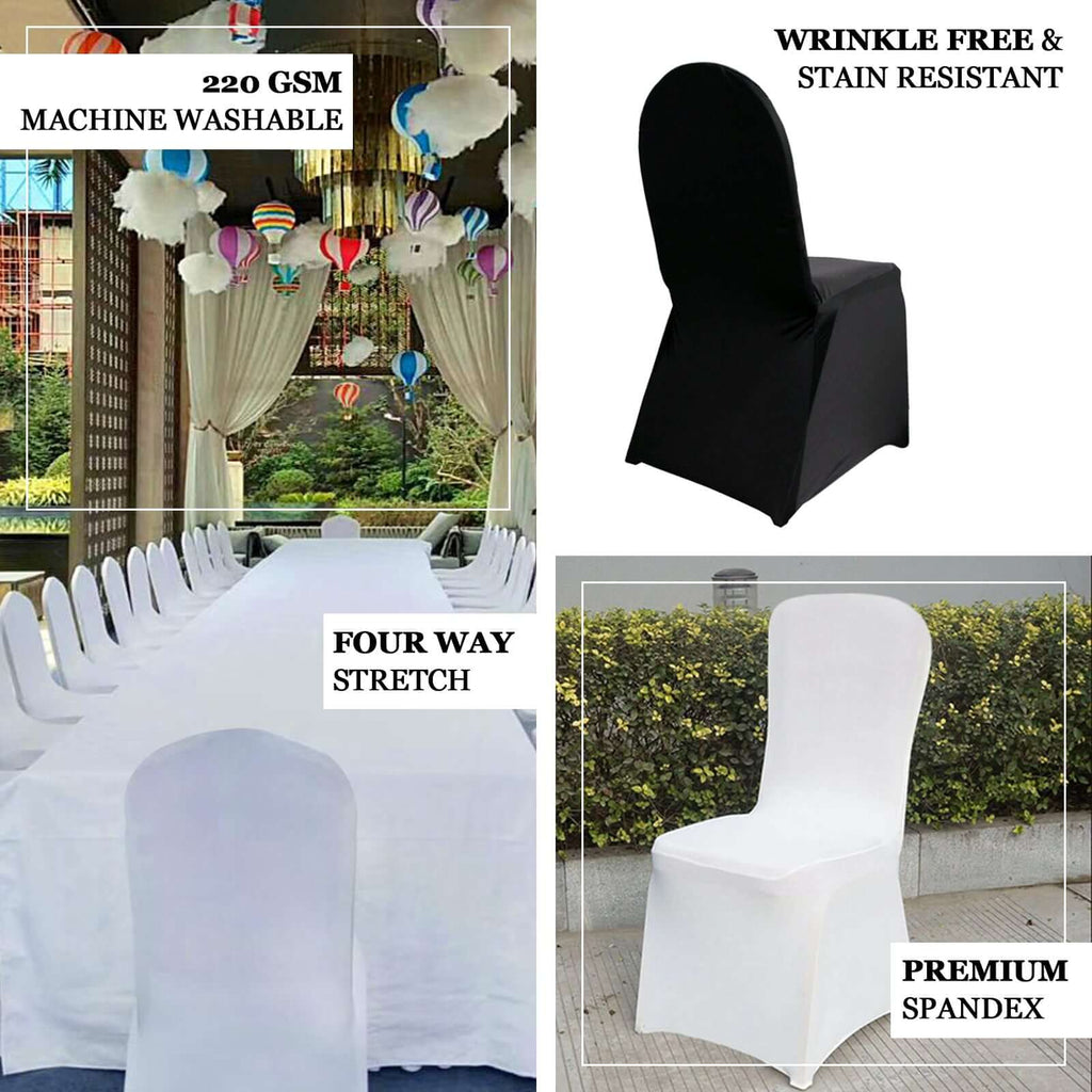 Premium Spandex Chair Cover with Foot Pockets for Banquet Chairs White - Stylish Stretch 220GSM Fitted Slipcover for Weddings - Bell Racket Store