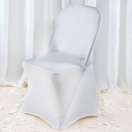 Premium Spandex Chair Cover with Foot Pockets for Folding Chairs White - Stretch Fitted 220GSM Fabric for Weddings & Gatherings - NestOCart