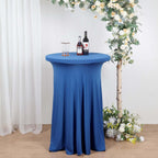 Spandex 30" Round Cocktail Table Cover Skirt Royal Blue With Natural Wavy Drapes