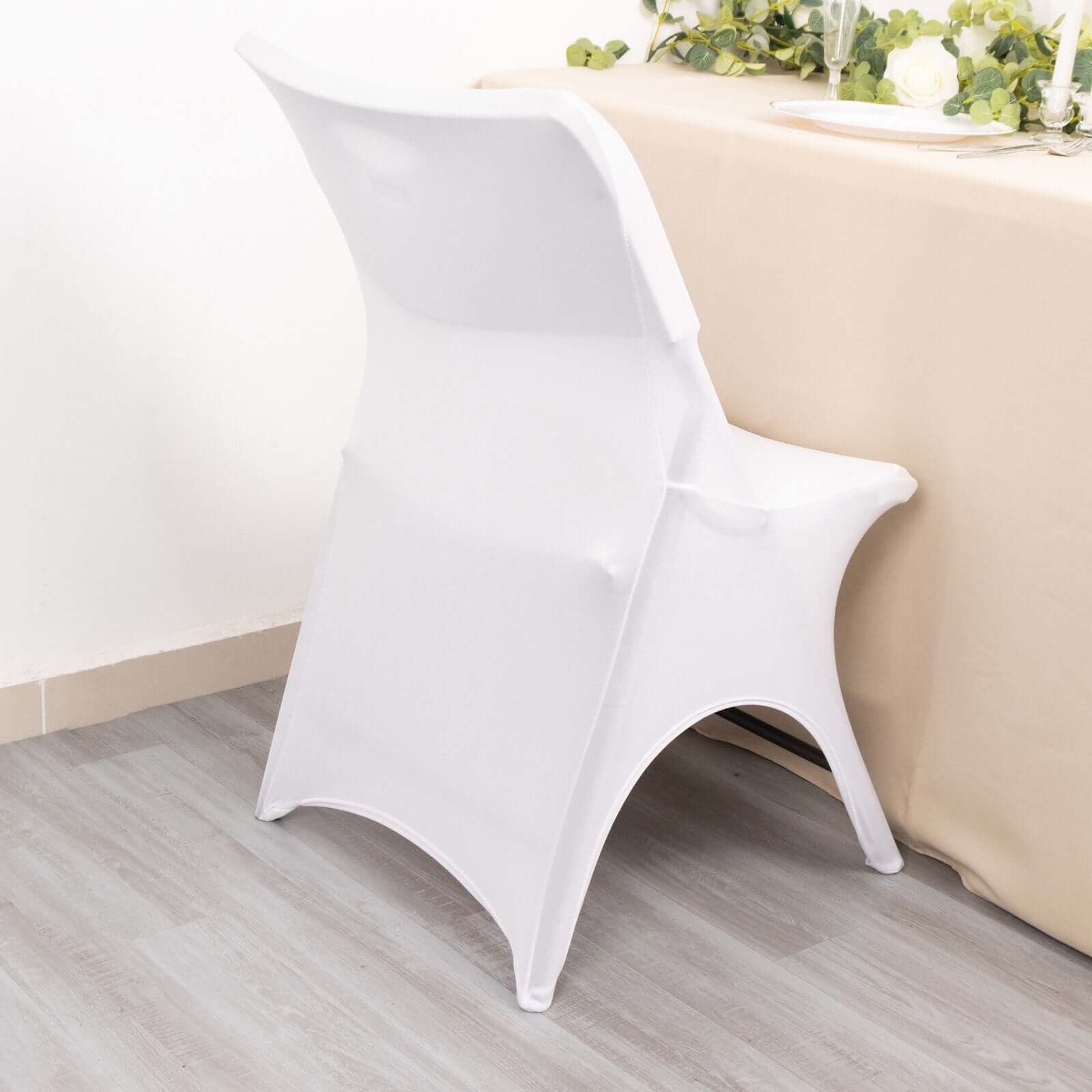 Premium Stretch Spandex Chair Cover White for Folding Chairs - Stylish 3 - Way Open Arch 160GSM Fitted Slipcover with Reinforced Foot Pockets - Bell Racket Store