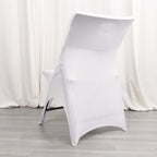 Premium Stretch Spandex Chair Cover White for Folding Chairs - Stylish 3 - Way Open Arch 160GSM Fitted Slipcover with Reinforced Foot Pockets - Bell Racket Store