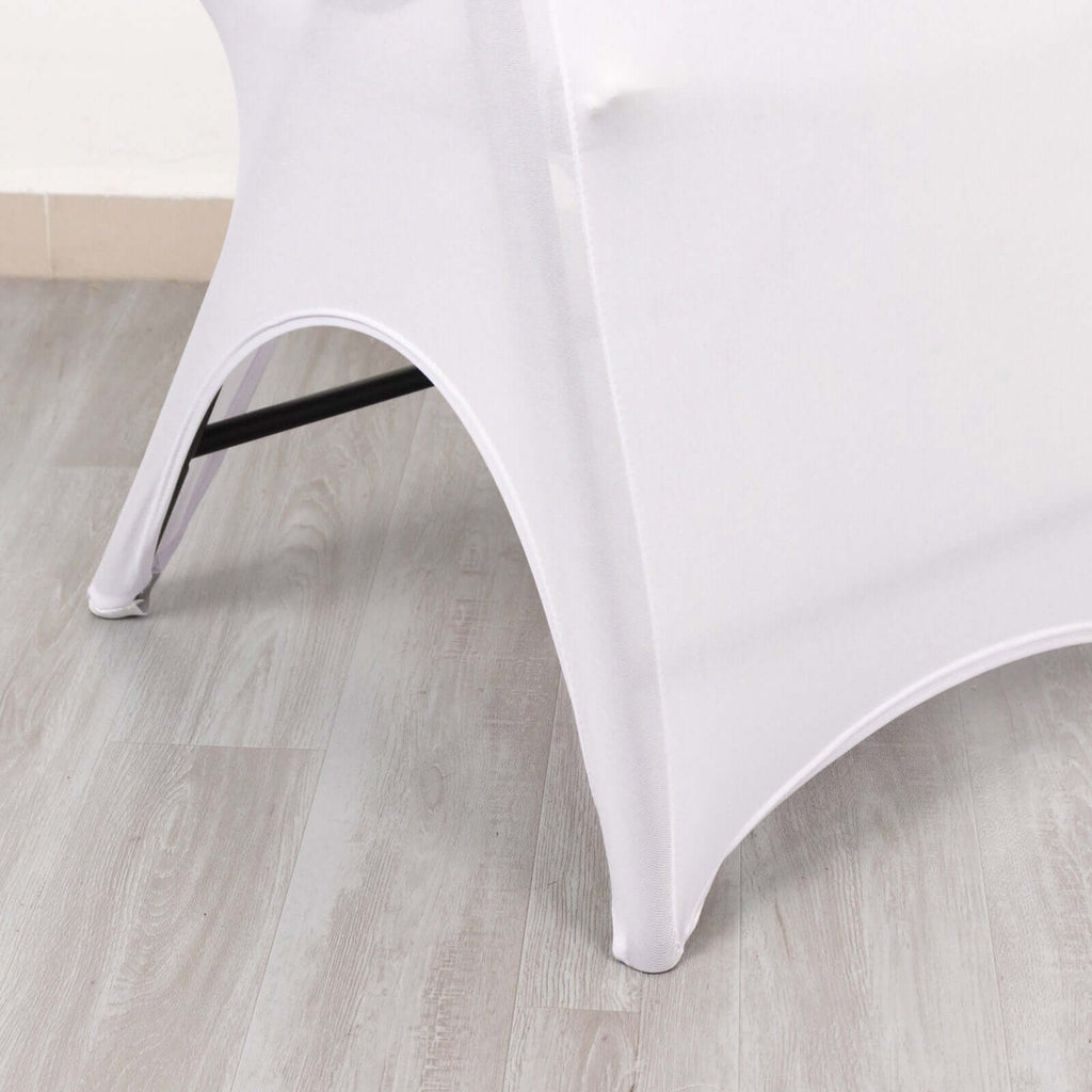 Premium Stretch Spandex Chair Cover White for Folding Chairs - Stylish 3 - Way Open Arch 160GSM Fitted Slipcover with Reinforced Foot Pockets - Bell Racket Store
